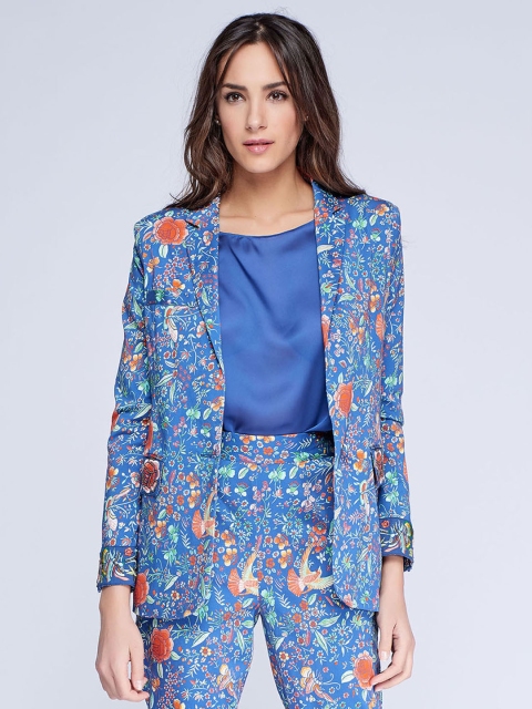 

NIZA Blue Printed Single-Breasted Blazer