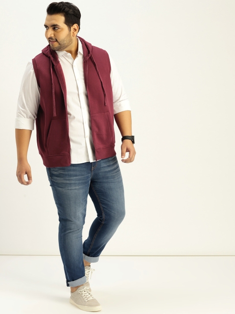 

Sztori Plus Size Men Maroon Solid Hooded Sweatshirt