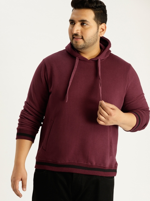 

Sztori Plus Size Men Burgundy Solid Hooded Sweatshirt, Maroon