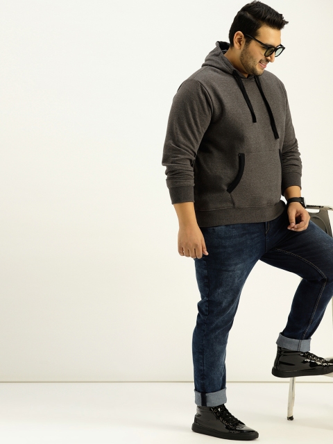 

Sztori Plus Size Men Charcoal Grey Solid Hooded Sweatshirt