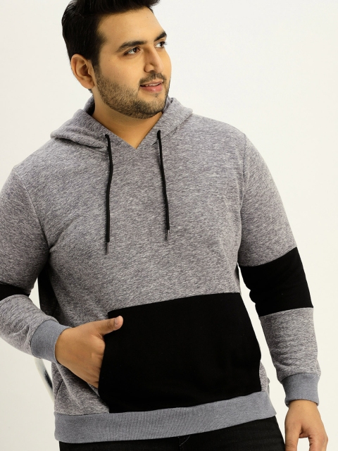 

Sztori Plus Size Men Grey Melange Solid Hooded Sweatshirt