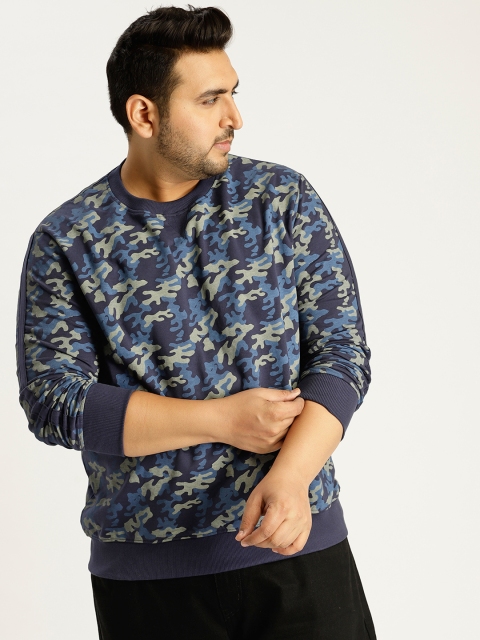 

Sztori Plus Size Men Blue Camouflage Print Sweatshirt