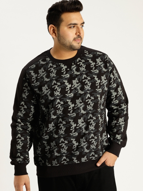 

Sztori Plus Size Men Black Off-White Camouflage Print Sweatshirt