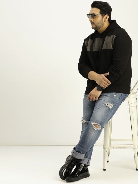 

Sztori Plus Size Men Black Charcoal Grey Colourblocked Sweatshirt