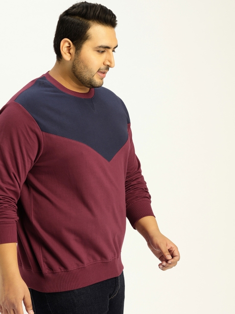 

Sztori Plus Size Men Maroon Navy Blue Colourblocked Sweatshirt