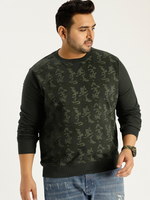 

Sztori Plus Size Men Charcoal Grey Olive Green Camouflage Print Sweatshirt