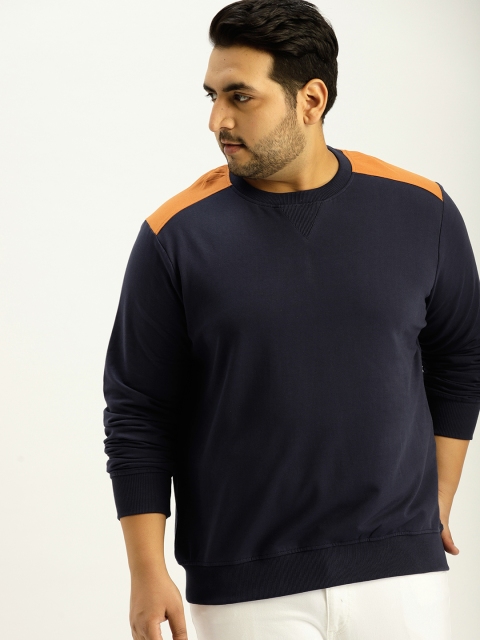 

Sztori Plus Size Men Navy Blue Solid Sweatshirt