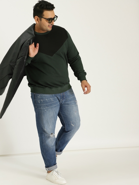 

Sztori Plus Size Men Olive Green Black Colourblocked Sweatshirt