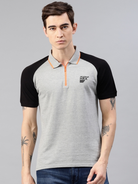 

HRX by Hrithik Roshan Men Grey Solid Polo Collar T-shirt