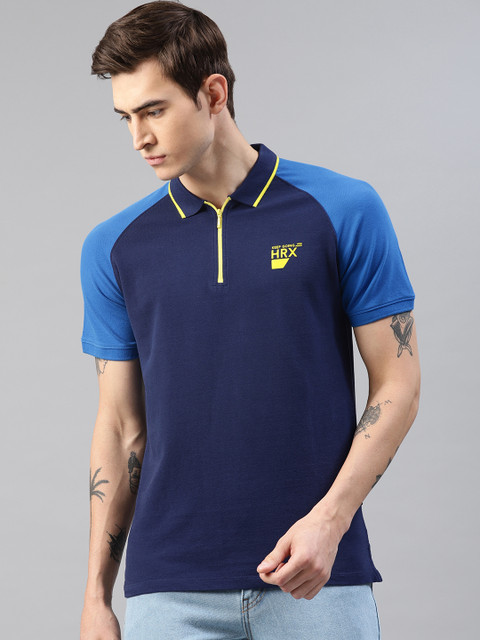

HRX by Hrithik Roshan Men Navy Blue Solid Polo Collar T-shirt