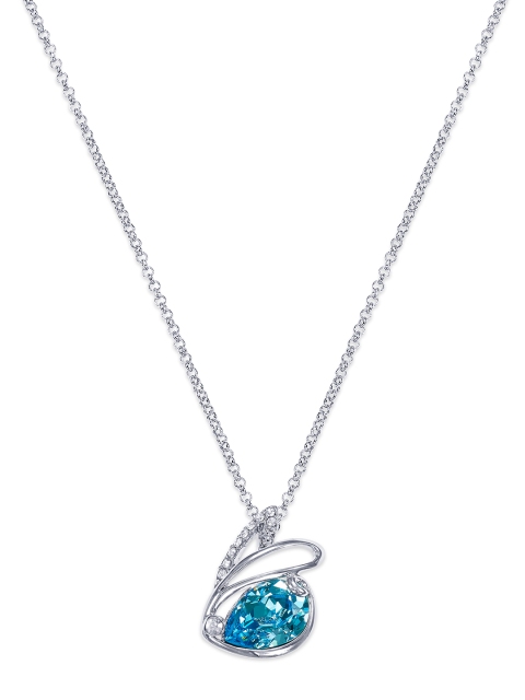 

Peora Silver-Toned & Blue Swan Swarovski Elements Rhodium Plated Matinee Pendant