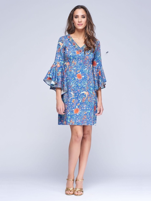 

NIZA Women Blue Floral Print A-Line Dress