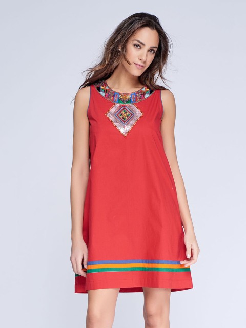 

NIZA Women Red Embellished A-Line Dress