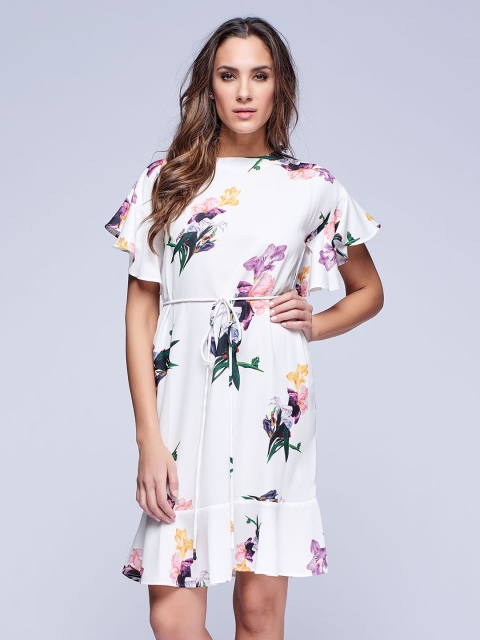 

NIZA Women White Printed Fit & Flare Dress