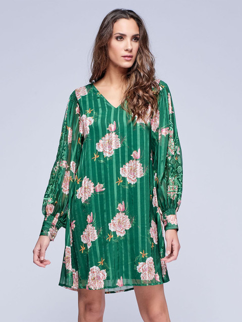 

NIZA Women Green Printed A-Line Dress