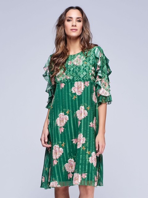 

NIZA Women Green Ruffle A-Line Dress