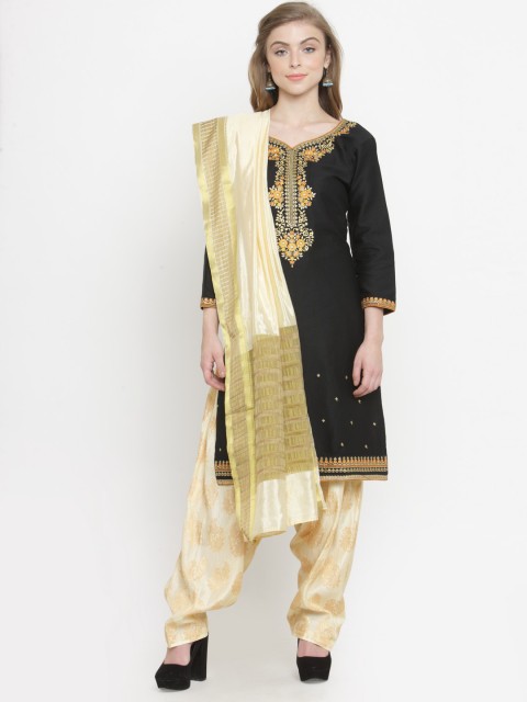 

Kvsfab Black & Cream-Coloured Cotton Blend Unstitched Dress Material