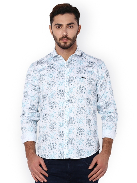 

V Dot Men White Slim Fit Printed Casual Shirt