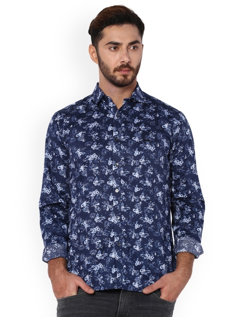 

V Dot Men Navy Blue Slim Fit Printed Casual Shirt