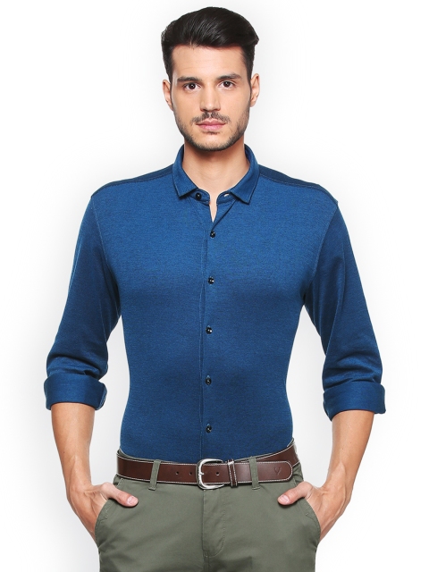 

V Dot Men Blue Slim Fit Self Design Party Shirt