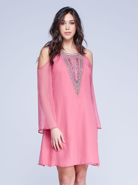 

NIZA Women Pink Embellished A-Line Dress