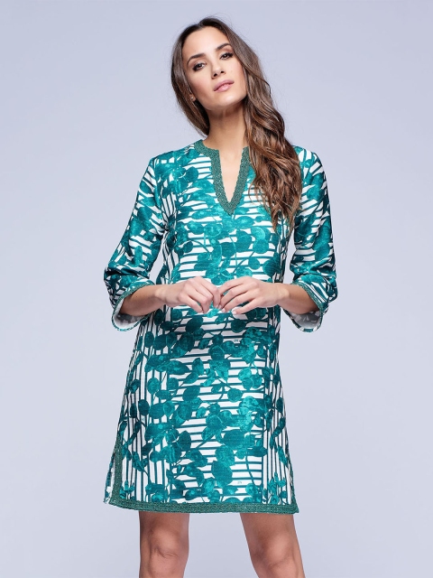 

NIZA Women Sea Green Floral Printed A-Line Dress