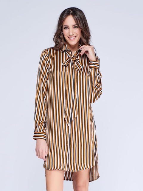 

NIZA Women Gold-Toned Striped Shirt Dress