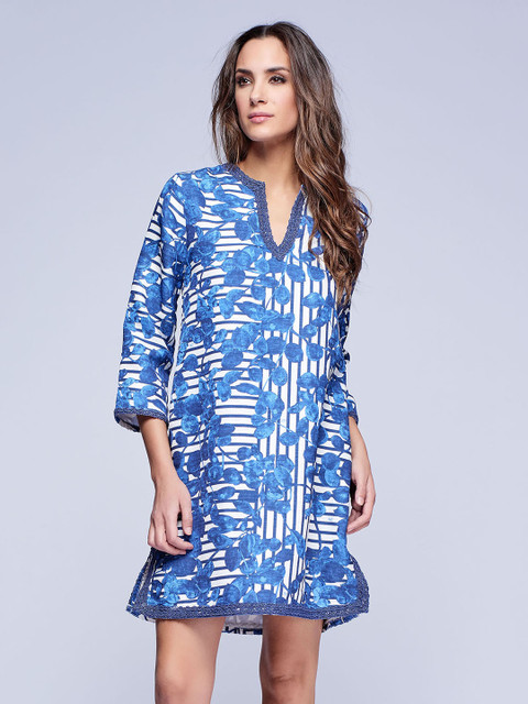 

NIZA Women Blue Printed A-Line Dress