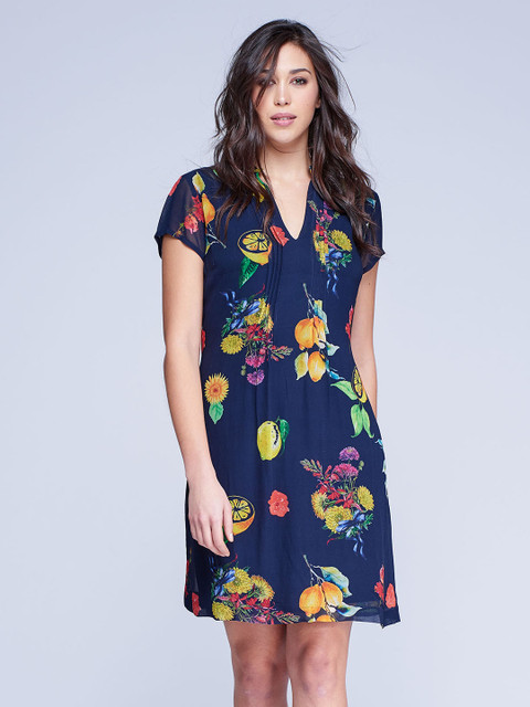 

NIZA Women Navy Blue Printed A-Line Dress