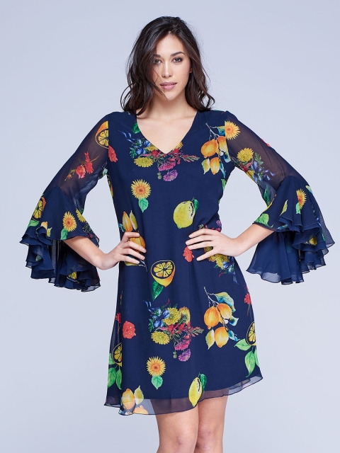 

NIZA Women Navy Blue Printed A-Line Dress