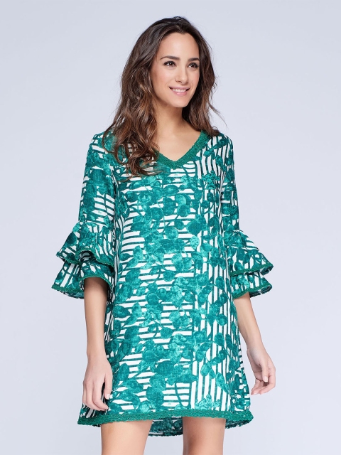 

NIZA Women Sea Green Printed A-Line Dress