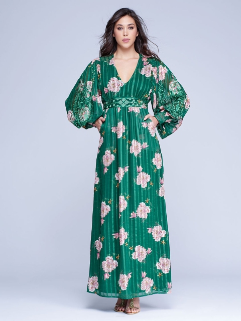 

NIZA Women Green Floral Printed Empire Dress