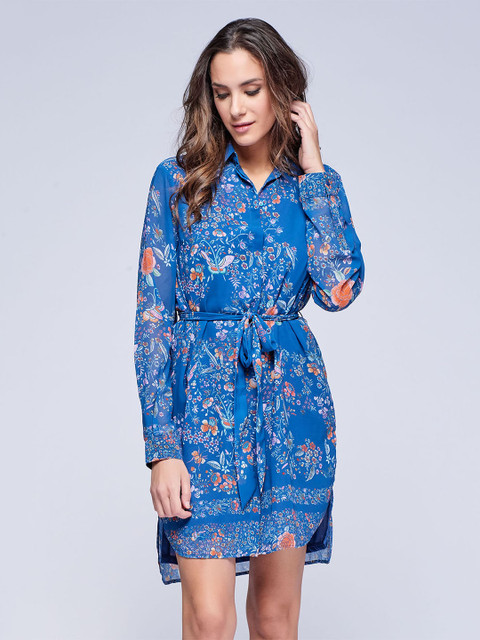 

NIZA Women Blue Floral Printed Shirt Dress