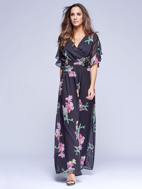 

NIZA Women Black Floral Printed Maxi Dress