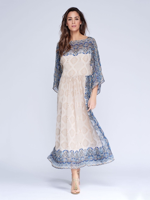 

NIZA Women Beige Printed Maxi Dress