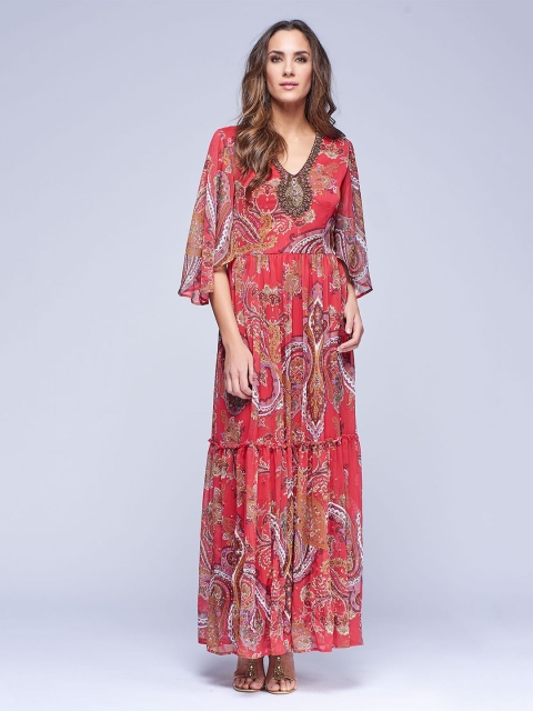 

NIZA Women Red Embellished Maxi Dress