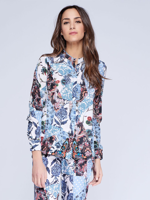 

NIZA Women Blue Floral Print Shirt Style Top