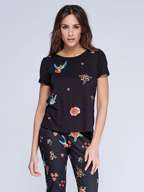 

NIZA Women Black Self Design Top