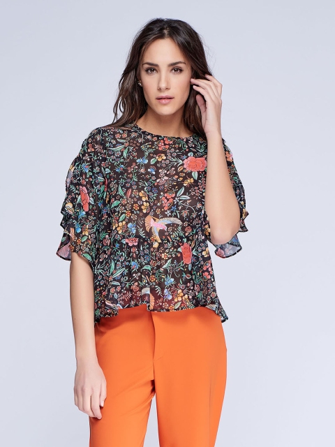 

NIZA Women Multicoloured Floral Print Top, Multi