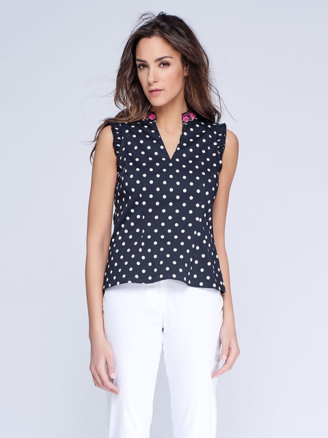 

NIZA Women Navy Blue Polka Dots Print Top