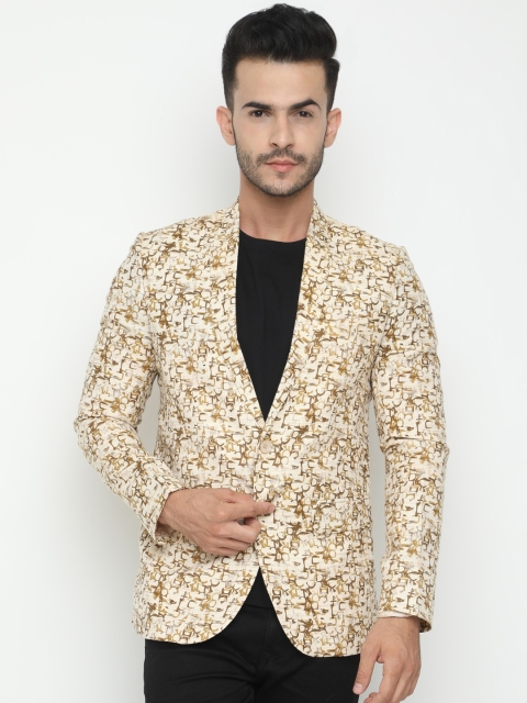 

SHOWOFF Beige Single-Breasted Printed Blazer
