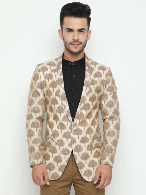 

SHOWOFF Beige & Brown Single-Breasted Printed Blazer