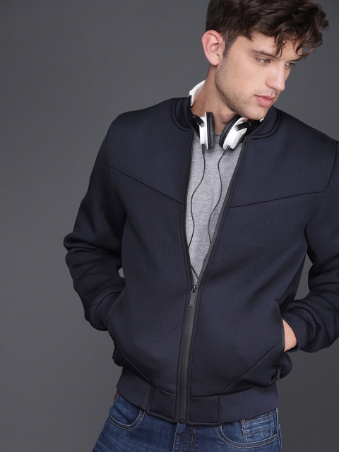 

WROGN Men Navy Blue Solid Bomber