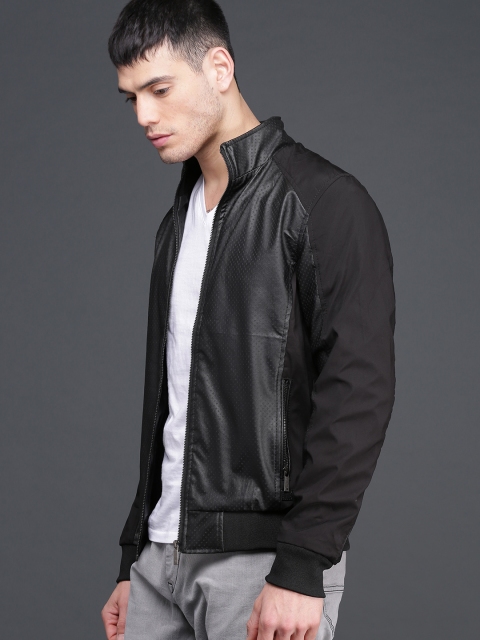 

WROGN Men Black Self-Design Bomber