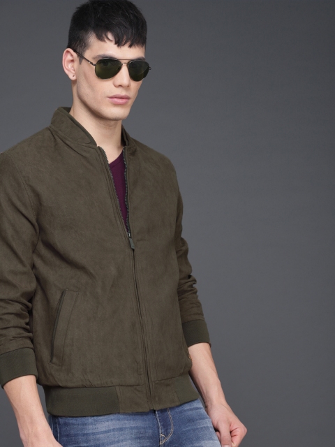

WROGN Men Olive Green Solid Bomber Jacket