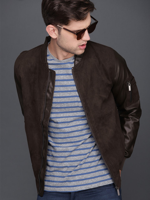 

WROGN Men Charcoal Grey Solid Bomber Jacket