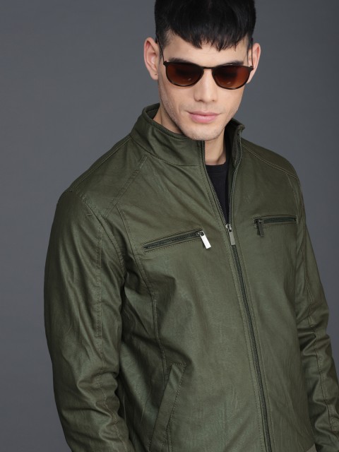 

WROGN Men Olive Green Solid Bomber