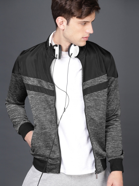 

WROGN Men Charcoal Grey Colourblocked Bomber