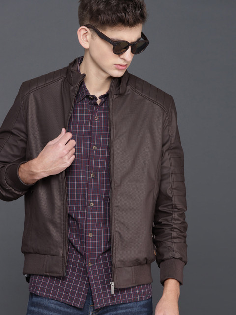 

WROGN Men Brown Solid Biker Jacket