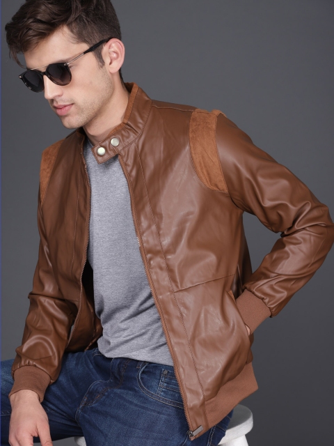 

WROGN Men Brown Solid Biker Jacket